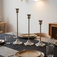 3pcs European Vintage Metal Desktop Candle Holders, Wedding Table Decor Candle Stands For Party Dinner - Multicolor - View 8