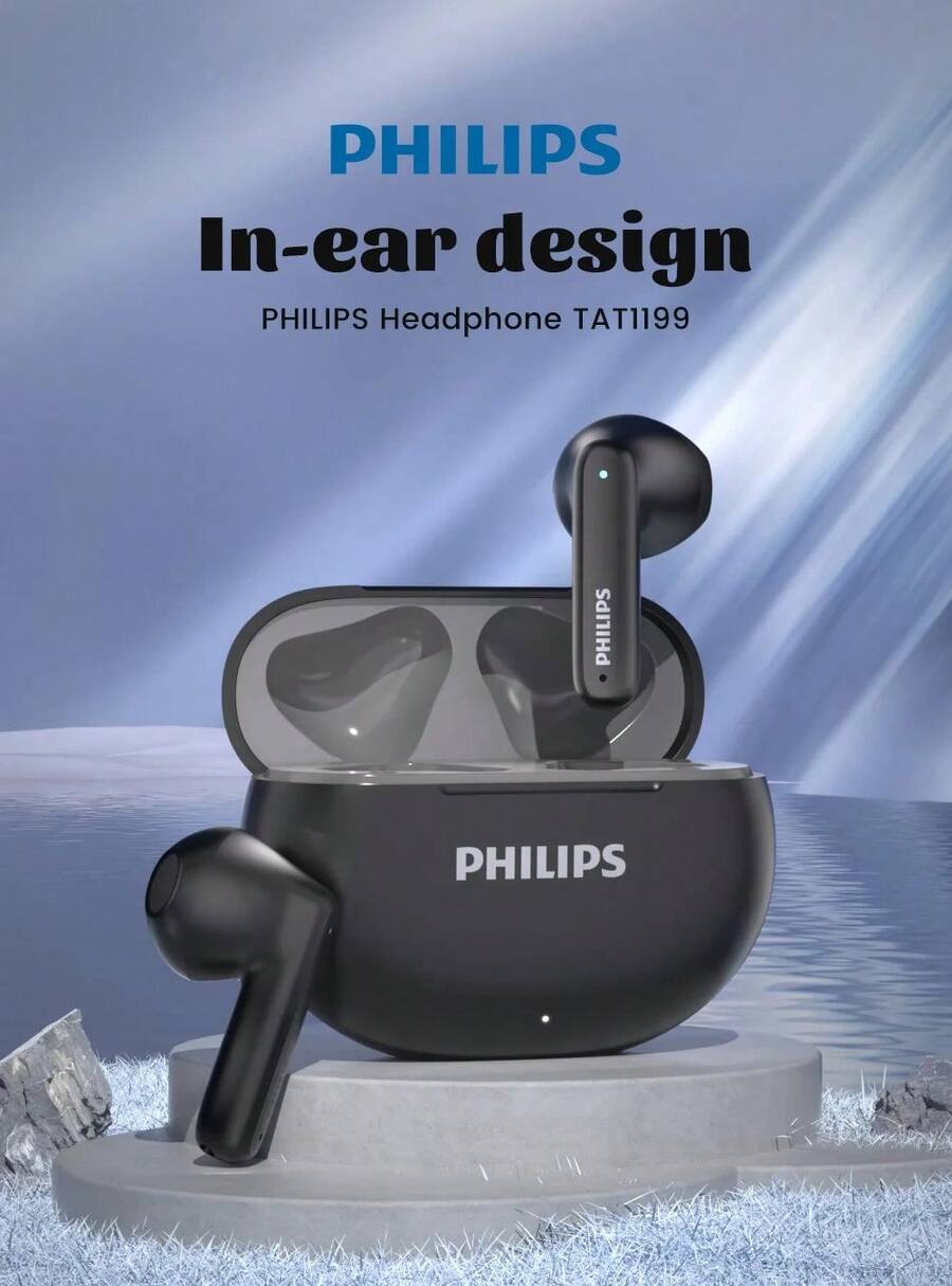 Auriculares inalámbricos Bluetooth Philips TAT1199 Estéreo Llamada Reducción de ruido Baja latencia Semi-intrauriculares Auriculares deportivos de larga duración Auriculares para juegos Auriculares inalámbricos originales PHILIPS TAT1199 - Negro - Ver 1