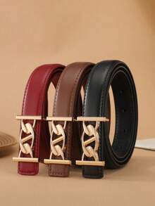 Metal Buckle Leather Belt, Versatile, Practical, Minimalist Design - Multicolor - View 1