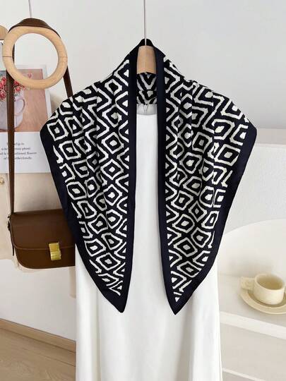 1pc Geometric Pattern Elegant Polyester Scarf, Versatile Decorative Accessory For All Seasons