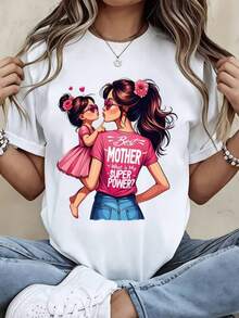 White Mother And Daughter T Shirt With Pink Dress And Flower Hair Design Best Mother What Is My Super Power Text For Family Love Moments - trắng - Xem 1