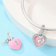 一款镀银锁钥匙系列 - 爱心蝴蝶吊坠，适用于 3 毫米手链 DIY 串珠，女士时尚饰品，节日生日礼物 - 彩色 - 查看 6