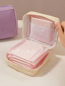 1 Stück Kordstoff minimalistische Reise-Make-up-Tasche, tragbare multifunktionale Aufbewahrungstasche, große Kapazität Damenhygiene-Tasche, neue verdickte Damenhygiene-Aufbewahrungstasche, Menstruationspads-Aufbewahrungstasche, geeignet für den täglichen Gebrauch, Urlaub, Aufbewahrung, Reisen, kann als Geburtstagsgeschenk, Weihnachtsgeschenk, Halloween-Geschenk, Muttertagsgeschenk für Familie, Mutter, Schwester, Freundin verwendet werden - Schwarz - Übersicht 6