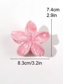 4个樱花粉色亮面大理石纹扎染雏菊发爪夹，甜美少女韩风柔美慵懒仙气日常通勤海滩度假丸子头发饰夏季度假发饰 - 彩色 - 查看 3