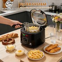 SUPERLEX 2-Liter Electric Deep Fryer, 2000W Multi-Function Fryer, Stainless Steel Non-Stick Coating Frying Basket Is Easy To Clean, Multi-Mode Temperature Function, Designed For Home Kitchens, Can Be Used For Frying Chicken, French Fries, Grilling - Ver 5