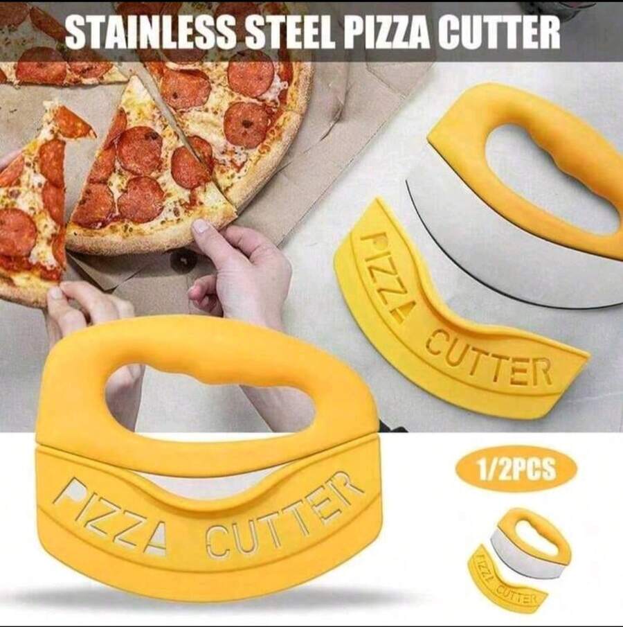 Premium Pizza Cutter Food Chopper With Protective Cover Blade Pizza Knife Pizza Cutter Rocker, Perfect Kitchen Gadgets For Pizza Cutting Home Essentials, Pizza, Cheesecake And Desserts Are Essential For Outdoor Activities And Parties. - Yellow - View 1