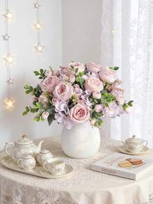 1pc/3pcs Purple Artificial Hydrangea, Peony, Rose Flower Bouquet For Home, Wedding, Bridal Decoration - Purple - View 9
