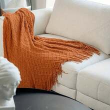 A Knitted Blanket, Nordic Style Rectangular Tassel Office Nap Sofa Blanket, Air Conditioning Blanket, Shawl Cover Blanket, Bed Tail Blanket Suitable For Daily Use - Caramel hình tua rua - Xem 6
