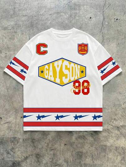 Men's Round Neck T-Shirt, Sports & Streetwear Collegiate Style Graphic Tee