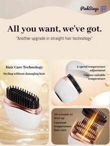 Bàn chải duỗi tóc mini không dây, sạc lại được, cầm tay, 3 chế độ nhiệt, làm nóng nhanh, chống bỏng, quà tặng tại nhà và khi đi du lịch. - trắng - Xem 9