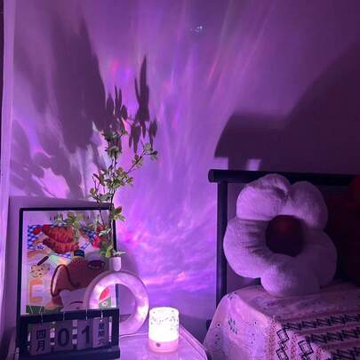 1个16色波纹USB夜灯，带火焰效果和星空投影，触摸和遥控操作，玻璃艺术装饰灯，LED灯，星空氛围灯，小型阅读灯，KTV舞台氛围灯，适用于卧室、客厅、节日和派对礼品