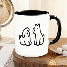 Minimalistyczny ceramiczny kubek z rysunkiem psa, dwustronny, uroczy kubek na wodę, kubek do domu/biura, kreatywny, kreskówkowy wzór, odporny na ciepło, do mikrofalówki i zmywarki, zimne/ciepłe napoje, prezent dla pary/przyjaciela, niepowtarzalny design, wysokiej jakości kubek dla studenta dojeżdżającego do pracy, uzdrawiający kubek na biurko, kubek na mleko/soki - Wielokolorowe - Zobacz 8