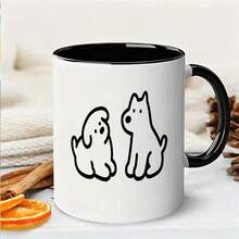 Minimalistyczny ceramiczny kubek z rysunkiem psa, dwustronny, uroczy kubek na wodę, kubek do domu/biura, kreatywny, kreskówkowy wzór, odporny na ciepło, do mikrofalówki i zmywarki, zimne/ciepłe napoje, prezent dla pary/przyjaciela, niepowtarzalny design, wysokiej jakości kubek dla studenta dojeżdżającego do pracy, uzdrawiający kubek na biurko, kubek na mleko/soki - Wielokolorowe - Zobacz 2