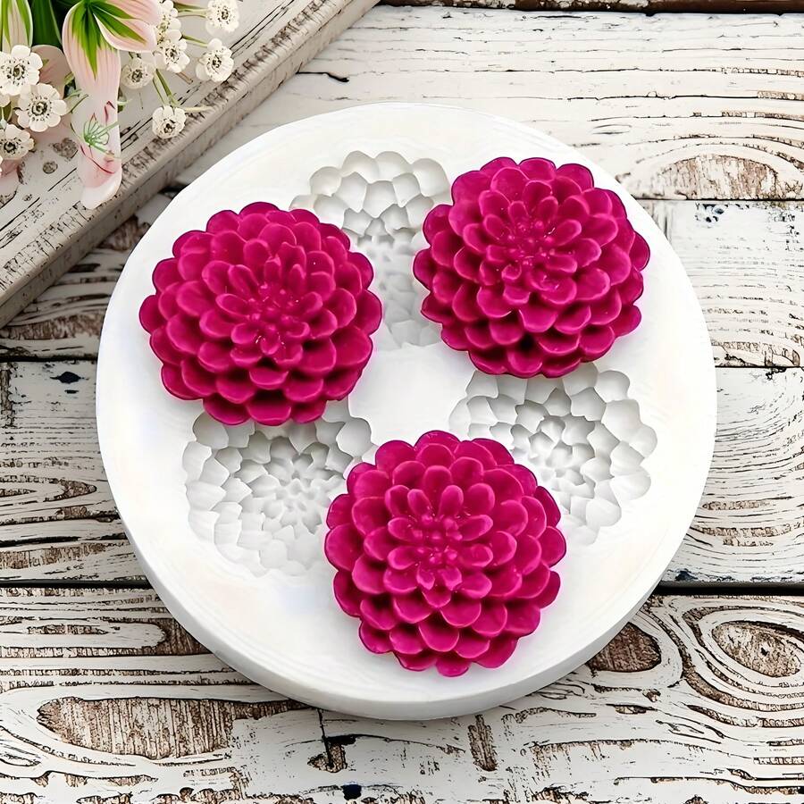 1pc Three Chrysanthemum Shaped Silicone Mold, Suitable For Producing Flower Decorations, Can Be Made Of Resin And Clay Polymer, Easy To Demold, And Can Be Reused. - Beige - Three-hole Flower - View 1