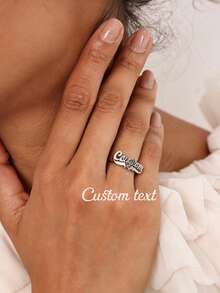 Anillo con nombre personalizado, joyería personalizada, anillo ajustable de acero inoxidable dorado/plateado, regalo de pareja - Anillo soldado de plata - Ver 1
