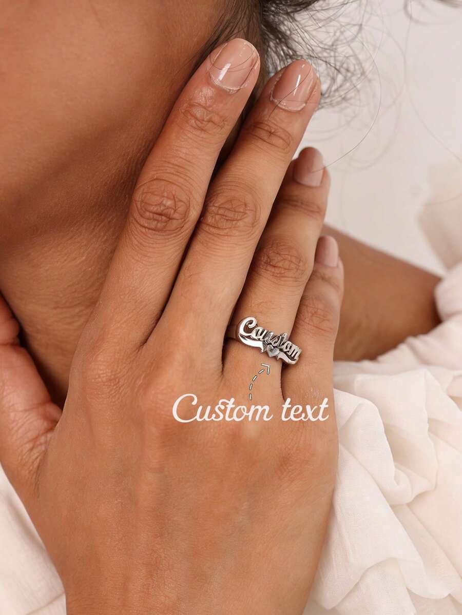 Anillo con nombre personalizado, joyería personalizada, anillo ajustable de acero inoxidable dorado/plateado, regalo de pareja - Anillo soldado de plata - Ver 1
