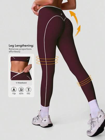 Sodalemon Pantalones de yoga para mujer con diseño de cintura cruzada y levantamiento de cadera, en color contrastante. Mallas casuales para entrenamiento al aire libre.