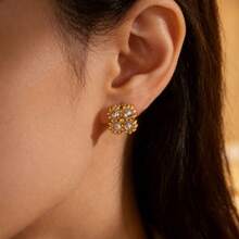 1 Đôi bông tai đinh tán hình hoa bốn lá bằng thép không gỉ, đính đá Cubic Zirconia, thiết kế unisex, thích hợp làm quà tặng Lễ Tạ ơn, ngày lễ, Ngày của Mẹ, quà cho vợ hoặc bạn bè. - bông tai hình học - Xem 3