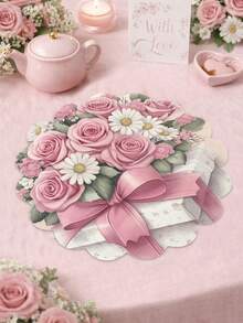 4 Stück Vintage Rose runde Leinen Tischsets, romantische Blumen Tischsets, Hochzeitsparty Zubehör, Jahrestags Dekoration, Frühlings Party Dekoration, Esszimmer Tisch Dekoration, Feiertags Dekoration, waschbare & pflegeleichte Tischsets, Picknick Matten, Küchen Tischsets, Heimdekoration, Essens Zubehör, Frühlings Party Zubehör, Familien Zusammenkunft, Geburtstags Party Dekoration, Outdoor Ess Dekoration, Muttertags Dekoration - Pink - Übersicht 6