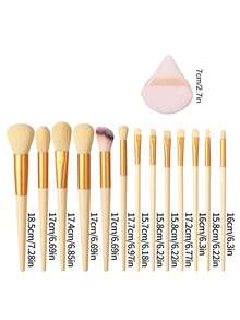 13pcs Professional Makeup Brush Set, Includes 2pcs Triangle Makeup Sponges, Blush Brush, Eyeshadow Brush, Powder Brush, Eyebrow Brush, Nylon Bristles, Great Valentine's Day Gift For Makeup Enthusiasts - Yellow - View 8