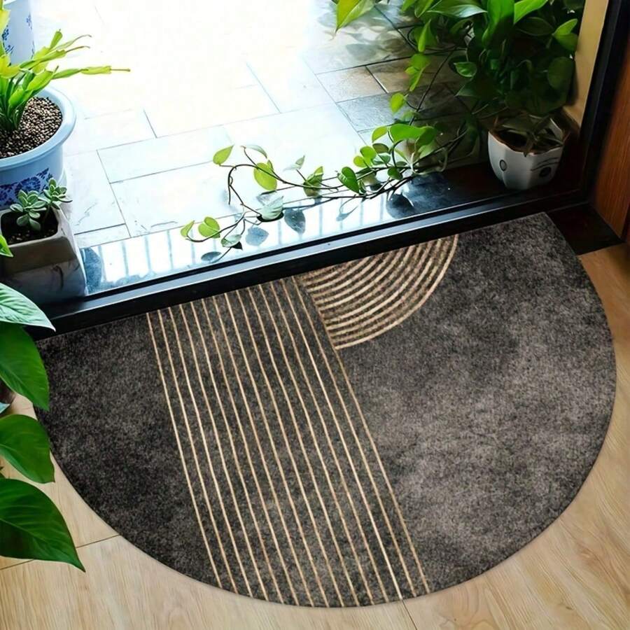 1pc Modern Half-Circle Door Mat/Rug, Featuring Golden Geometric Lines. Suitable For Indoor/Outdoor Use, Machine Washable Half-Circle Entrance Mat, Modern Arched Floor Mat,Room Deocr,Home Décor - 彩色 - 查看 1