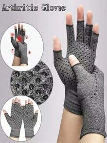 1 Pair Anti-Slip Breathable Medical Fingerless Gloves, Pressure Rehabilitation Training Gloves, Sports Gloves With Arm Sleeve, Fashion Snow Gloves For Autumn/Winter - Grey - View 8