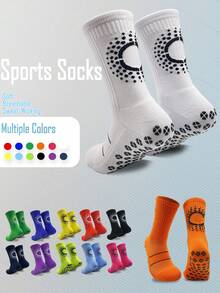 1 Pair Football Mid-Calf Socks With Terry Cloth Bottom, Moisture-Wicking Anti-Slip, Professional Adult Football Sports Socks - Multicolor - View 1