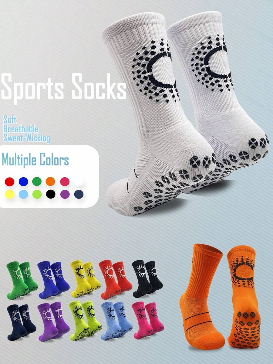 1 Pair Football Mid-Calf Socks With Terry Cloth Bottom, Moisture-Wicking Anti-Slip, Professional Adult Football Sports Socks - Multicolor - View 1
