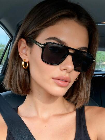 1 Pair Fashionable Y2K Black Fashion Glasses, Suitable For Beach And Travel, Retro Square Frame, Suitable For Outfits And Back To School Season