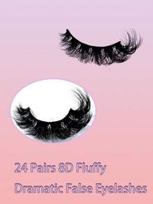 1 Pair Black D-Shape Faux Mink Pink Glitter Paperboard Eyelash Set, 18mm Curled Fluffy Natural Cat Eye False Eyelashes, Suitable For Daily Natural Makeup - Black - View 7