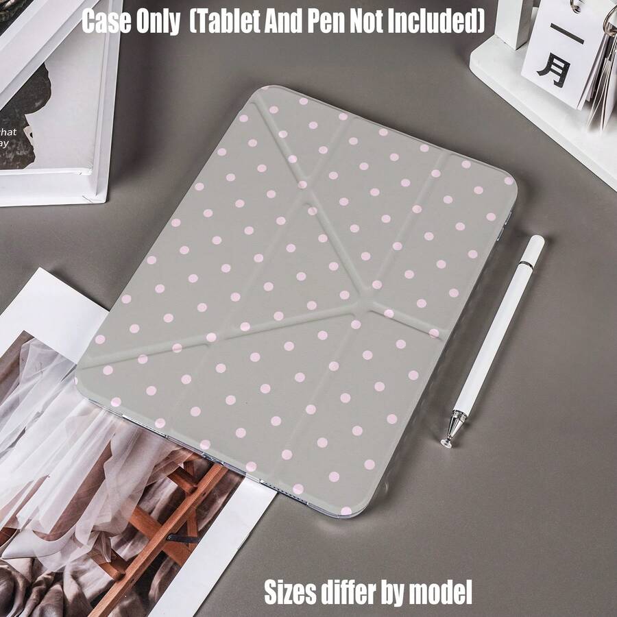 Y-Fold High-Transparency Acrylic Tablet Case.Gray & Pink Polka Dot Y-Fold Clear Acrylic Case - Slim Tri-Fold Tablet Cover With Pencil Slot.Y-Shaped Foldable Transparent Acrylic Tablet Case With Pencil Slot, Stable Stand And Shockproof Design. High Transparency, Durable Print.Compatible Models Mini4/5 - Grayish Pink Spots - View 1