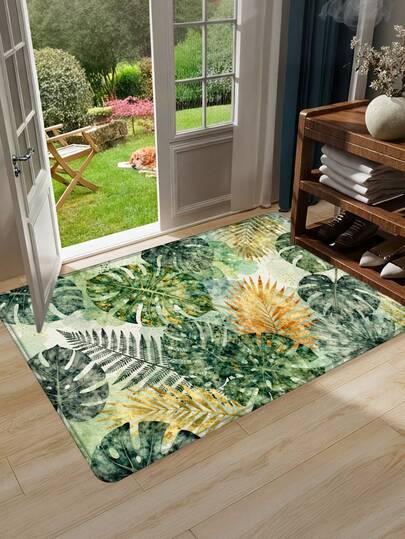 1件装水彩热带植物印花门垫，可作入口地毯、迎宾垫、地板覆盖物、阳台地毯、入口脚垫、刮泥垫、前门垫、家用垫、地板覆盖物、踏脚垫