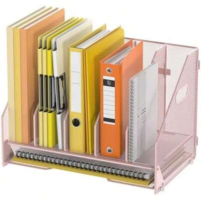 Docnest Desk File Holder Sorter, 4 Vertical Compartments Rack With Letter Tray, Mesh Magazine File Holder With Handle,Workspace Organizers,Desk Organizers For Paper, Mail, Documents-Black