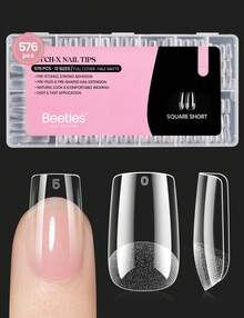 Beetles Soft Gel Nail Tips Short Almond 288pcs In 12 Sizes, Etch-X Pre-Etched Full Cover Acrylic Fake Nails Art - Square Short 576pcs (Etch X Nail Tips) - View 1
