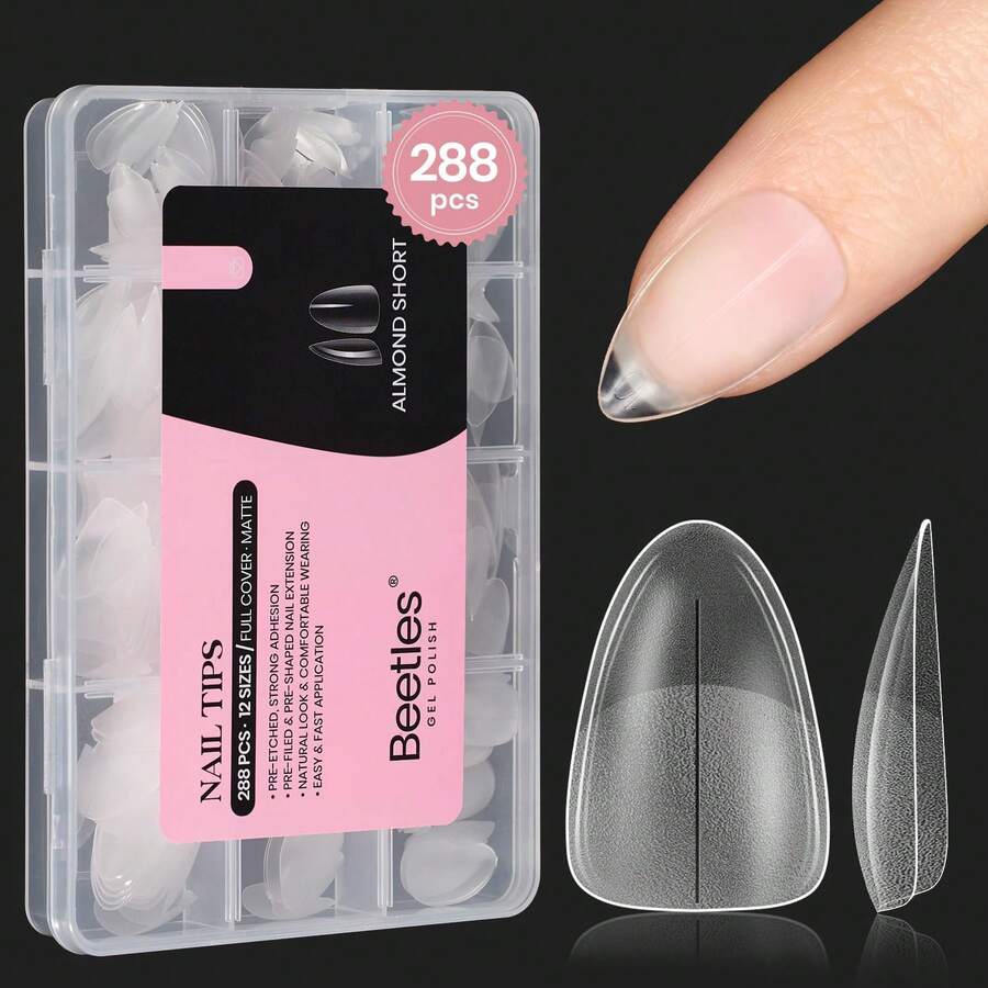 Beetles Soft Gel Nail Tips Short Almond 288pcs In 12 Sizes, Etch-X Pre-Etched Full Cover Acrylic Fake Nails Art - Almond Short 288pcs(Full Matte Nail Tips) - View 1