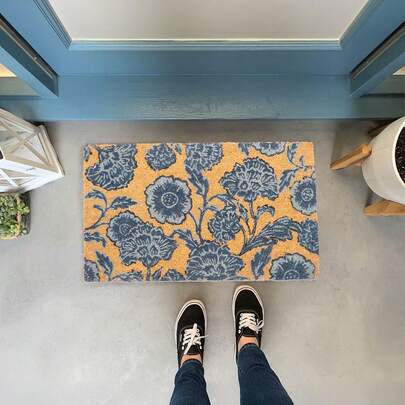 Coir Door Mat, Floral Print Entryway Floor Mats With Non-Slip PVC Backing, Indoor Outdoor Mat For Front Door Decor, Door Mat, Welcome Mats With Chelsea Flower Print, Blue, 30"X 17"Quick-Drying And Oil-Absorbing - Washable. Modern Farmhouse Style, Contemporary Décor - Wood Grain Design, Kitchen Mat, High-Traffic Areas, Rustic Charm, Durable, Practical Home Furnishing, Bathroom, Farmhouse Style, Polyester Material, Non-Slip, Ideal For Busy Families.