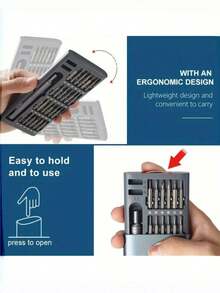 25合1精密螺丝刀套装，多功能智能手机和平板电脑拆装维修工具，塑料材质，不可充电 - 包含各种螺丝刀头 - B-黑色 - 查看 5