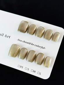 10片高端简约优雅风格，手工绘制深绿色，炫目猫眼手工假指甲，美甲贴纸，适合日常办公、春夏郊游、公园聚会、露营和放风筝。 - 橄欖綠 - 查看 2