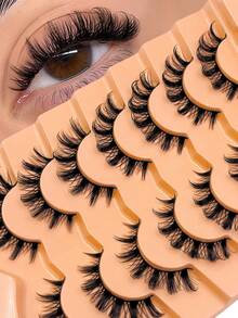 7对D卷度俄式浓密假睫毛，交叉自然浓密仿貂毛假睫毛，可重复使用整条睫毛嫁接，化妆必备 - 查看 6