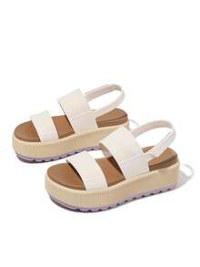 Platform Sandals For Women Round Toe Hook And Loop Strap Slip On Slides Strapy Flip Flops Casual Slippers Party Vacation Walking Beach Indoor Outdoor Spring Festival Womens Summer Sandals  Apricot Sandals - Apricotpurple - 查看 2