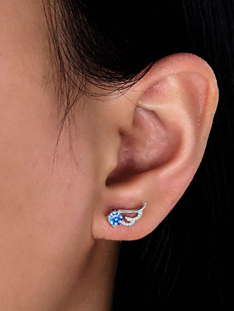 1对S925纯银可爱精致天使翅膀耳钉，小巧耳洞耳环，时尚精致对称耳环，送给朋友和女朋友的礼物 - 翅膀 - 查看 1