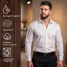 Men's Satin Shirt Premium Fabric Simple Regular Fit Button - 白色 - 查看 7