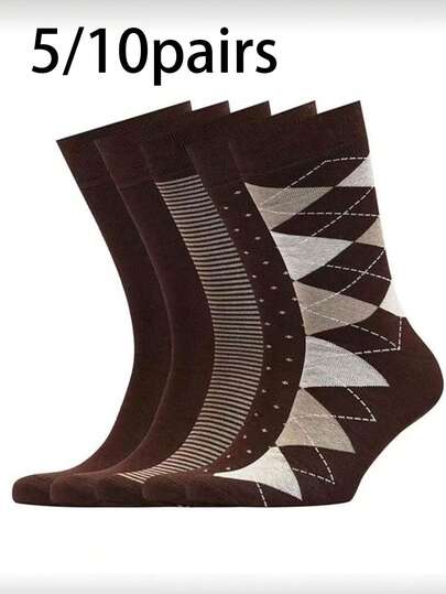 5 Pairs Men's Casual Mid-Calf Socks, Versatile For Daily Wear