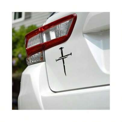 Car Cross Of Nails Sticker Vinyl Christian Vehicle Decal For Bumper Windows Tailgate Waterproof Automotive Exterior Decoration Accessories Universal For SUV Sedan Truck Black