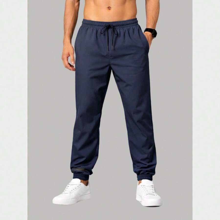 Men's Athletic Tactel Pants With Pockets – Lightweight, Comfortable - Navy Blue - View 1