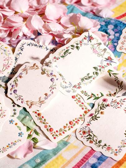 1set Vintage Floral Bookmark Kit Flower Decor Background Paper Creative Journal Sticky Note Card For Scrapbooking & Handmade Crafts