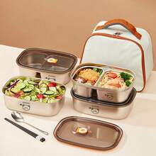304 Stainless Steel Lunch Box With Cute Cartoon Patterns, Sealed And Leak Proof Bento Box, Camping And Picnicking Portable Food Container , Microwave Heatable, Cold And Heat-Resistant Refrigerator Fresh-Keeping Box, Suitable For Student And Adult Use In Home, School, Office, Outdoor - Multicolor - View 3