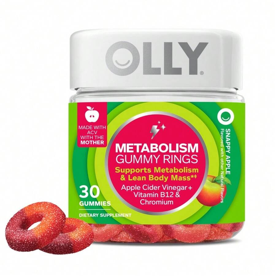 OLLY Metabolism Gummy Rings, Apple Cider Vinegar, Vitamin B12, Chromium, Chewable Supplement, Apple Flavor - 30 Count - 30 片裝(1 盒) - 查看 1