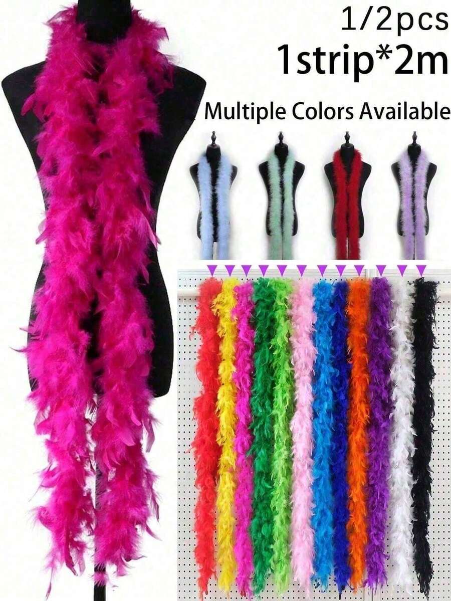 1pc Artificial Colorful Feather Boa, Suitable For Ladies Dance, Wedding, Party, Halloween, Stage Decor, Festival Party Headdress Accessory, Scarf Decor, Ideal For Birthday Party, Halloween, Christmas, Race Day, Tea Party, New Year's Eve, Concert And Home Decor, Dance, Wedding, Stage Performance, Carnival Costume And Accessories, Party Supplies - Multiple Colors - View 1