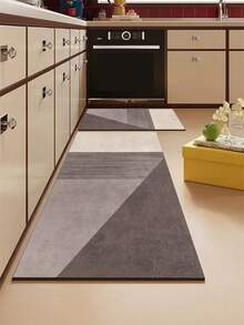 1pc Silica Gel Kitchen Floor Mat, Minimalist Colorblock & Vertical Stripe Pattern, Morandian Gray & Beige Tones, Clean-Cut Modern Simplicity, Suitable For Kitchen, Bathroom, Entryway, Laundry Room, Bedroom, Living Room Decor - متعدد الألوان - مشاهدة 1